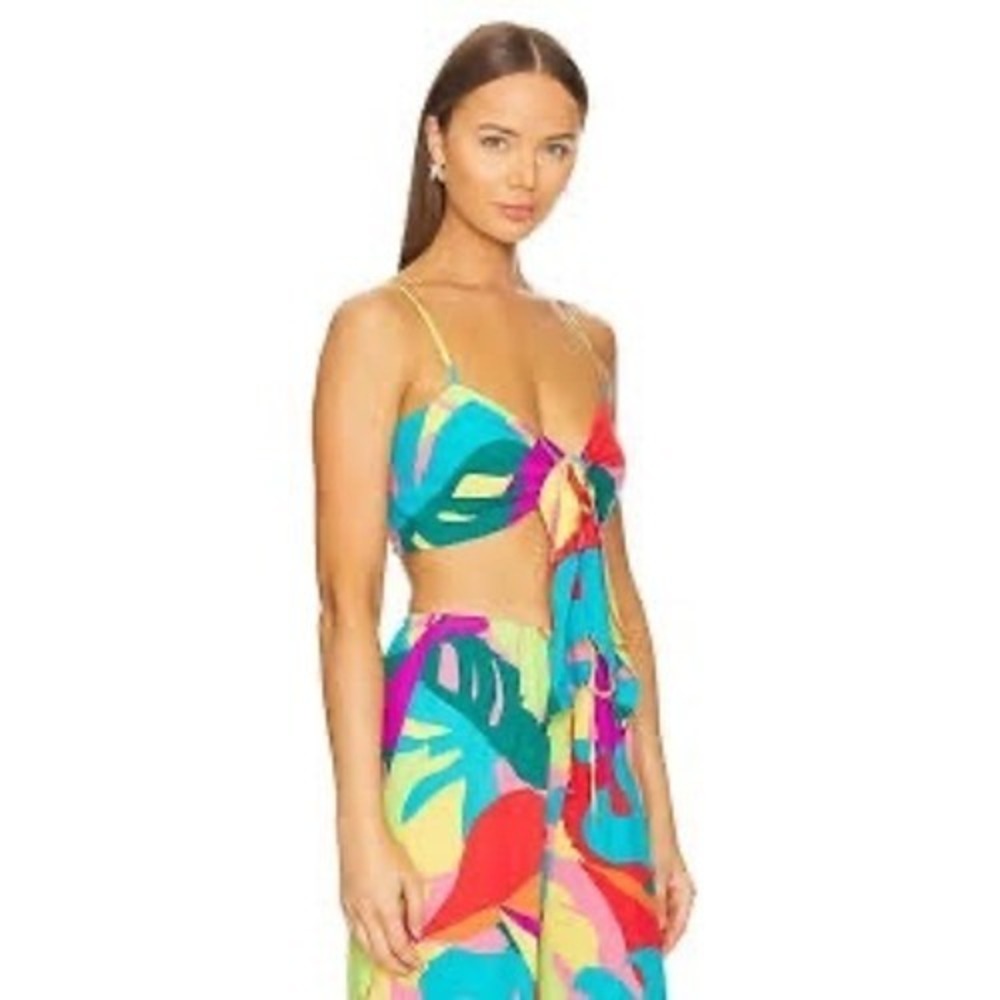 L*Space Tanya Top Citrus Paradise Tropical Print‎ Front Tie Crop Top S/M